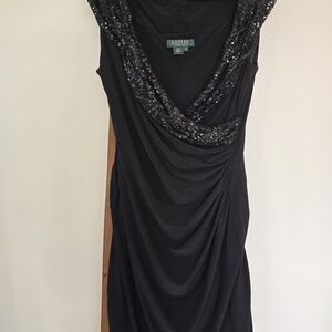 Lauren Ralph Lauren Black Asymmetrical Dress with Sequin Detail